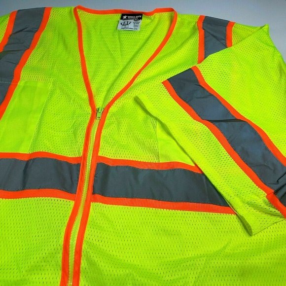 River City Zip up 2X Short Sleeve Reflective Safety Shirt Yellow - Silver/Orange - Picture 2 of 9